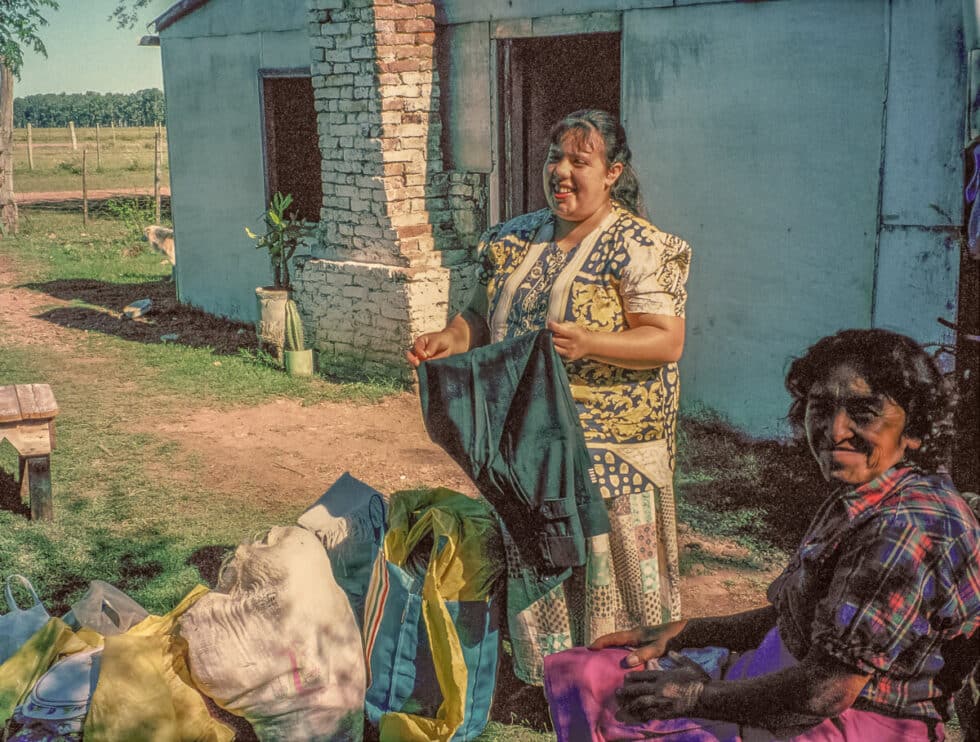 Cristina shows bombachas during a sales call. A Peace Corps volunteer’s story in Baltasar Brum, Uruguay.